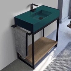 Modern  Console Vanity, Green Ceramic Sink, 35 inch